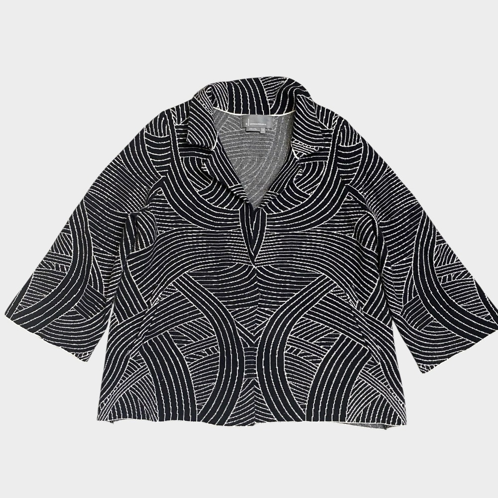 Anthropologie Knit Blazer Size S Black White Abstract Ponte Career 3/4 Sleeve